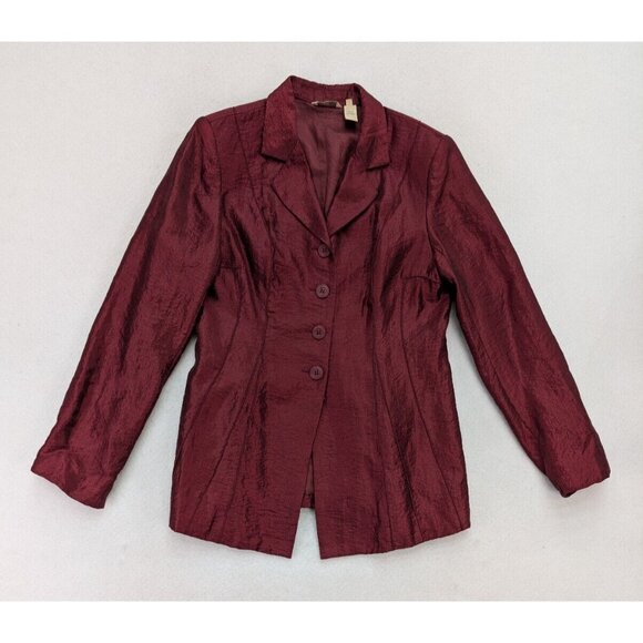 Trevan Women's Blazer Jacket Size 12 Maroon Red Crinkle Texutred Evening - Picture 2 of 16